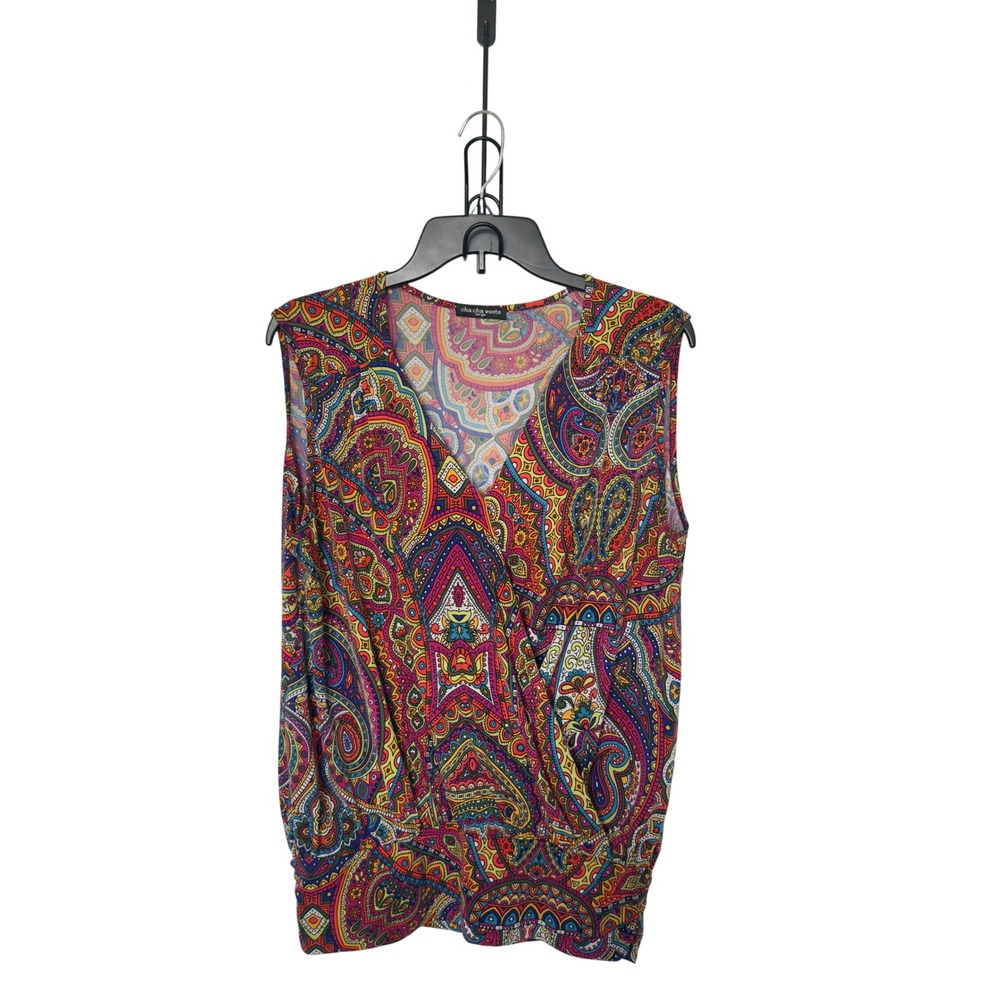 Cha Cha Vente‎ Large Sleeveless Multicolor Paisley Print Wrap Style  Wrap T